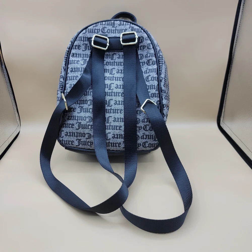 Juicy Couture Goth Stat Black Our Zip Says It All Backpack Black Grey Straps New
